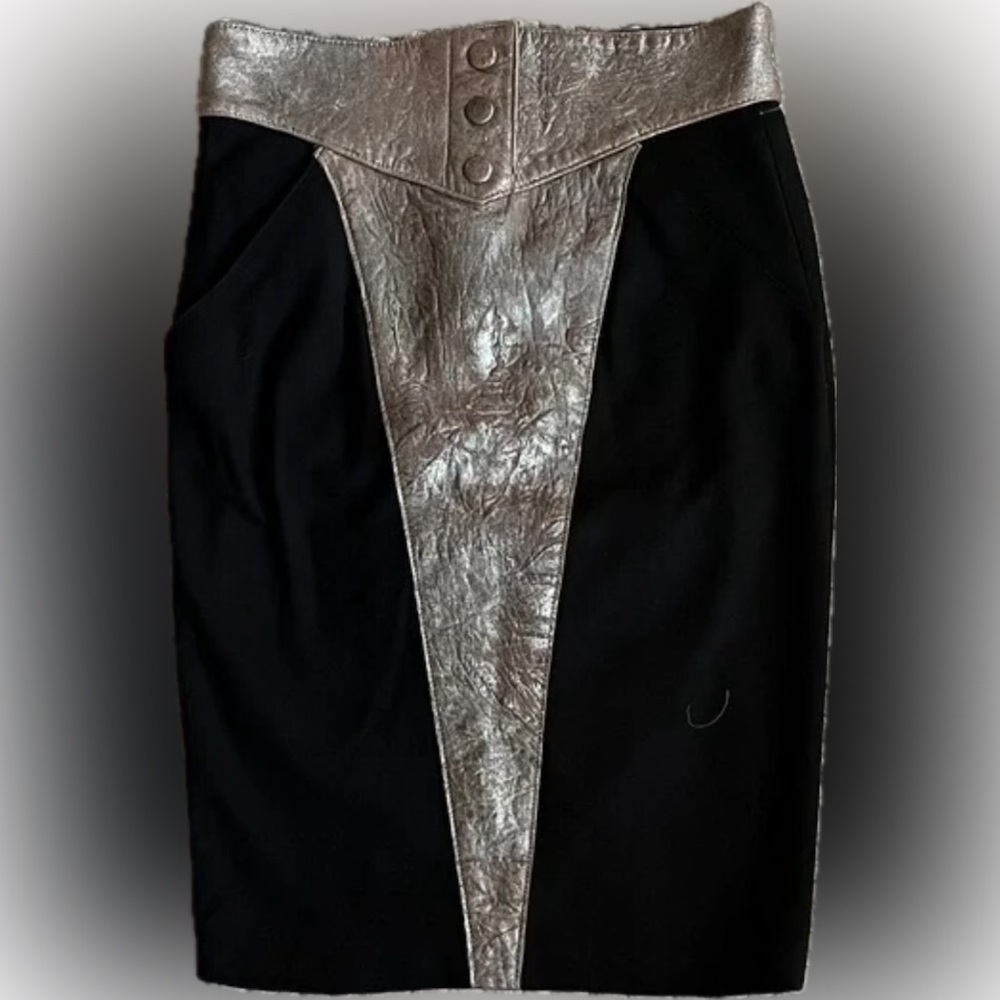 Catherine Malandrino Black Leather-Panel Pencil Skirt - Picture 2 of 5